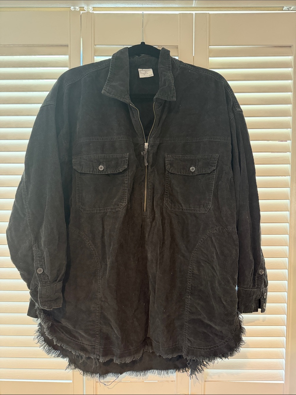 aerie Black Corduroy Half-Zip Overshirt